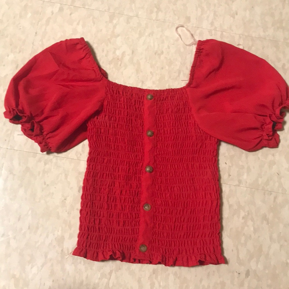 Red scrunched crop top